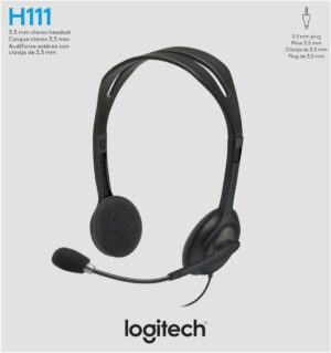 Logitech H111 Wired Headset, Stereo Headphones Noise Cancelling