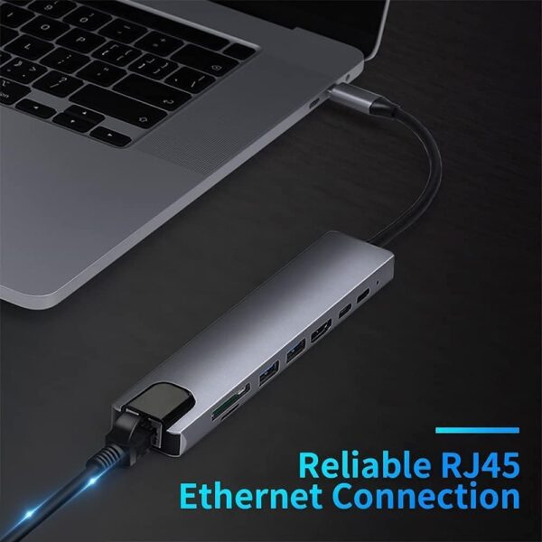 USB C Hub with Ethernet Adapter, 8 in 1 USB C Multiport Splitter