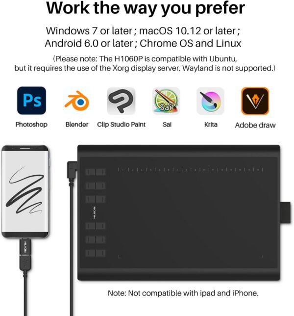 61JKSA~1 HUION Inspiroy H1060P Graphics Drawing Tablet