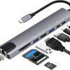 USB C Hub with Ethernet Adapter, 8 in 1 USB C Multiport Splitter