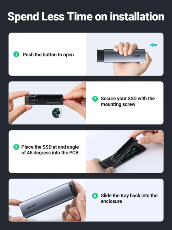 ugreen-m2-nvme-ssd-enclosure-usb-32-gen-2-10gbps-ssd-caddy-43849 UGREEN NVMe and SATA M.2 Enclosure Tool-Free, 10Gbps USB C 3.2 Gen2
